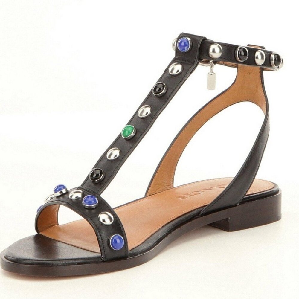 Coach Sadie Semi Matte Calf T-Strap Sandal | Black Leather Upper | NIB
